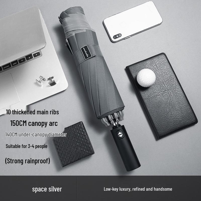 Large Dual-Use 12-Rib Auto Folding Umbrella, Windproof & Sun/Rain Proof, for Two People, Men & Women, Durable & Simple Design