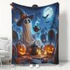 Halloween Pumpkin Throw Blanket - Spooky Witch Hat, Soft Flannel Couch Bedspread for Home, Office, Camping - Machine Washable Halloween Party Decorati