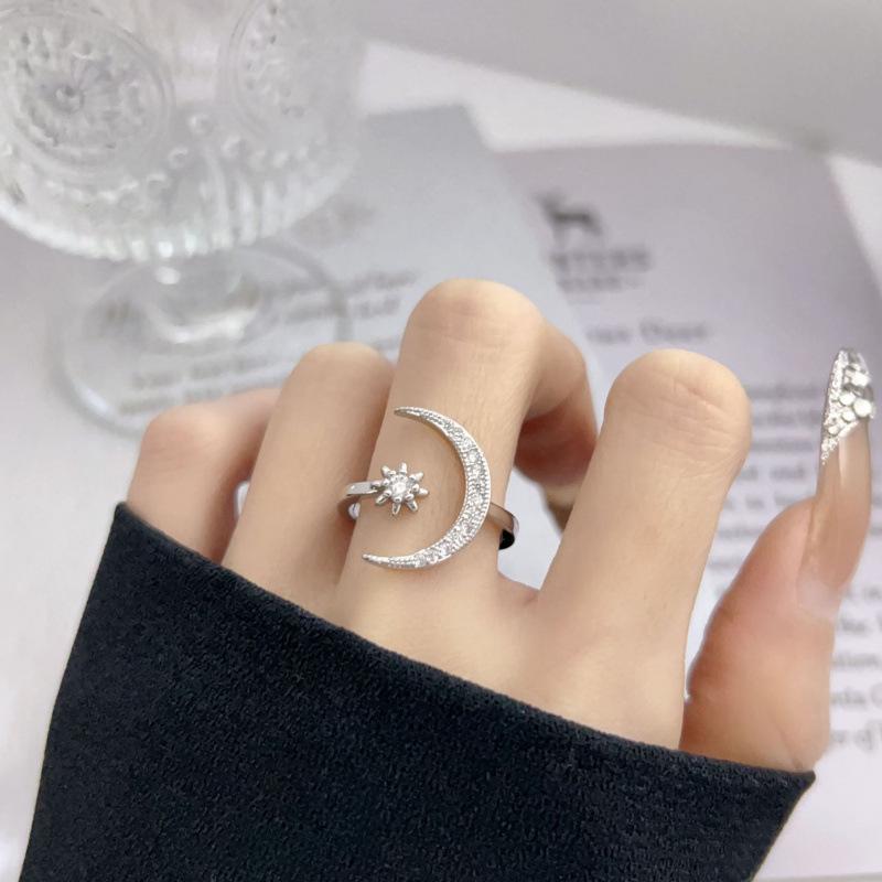 Adjustable Star and Moon Open Ring - Trendy Crescent Moon Index Finger Jewelry for Women