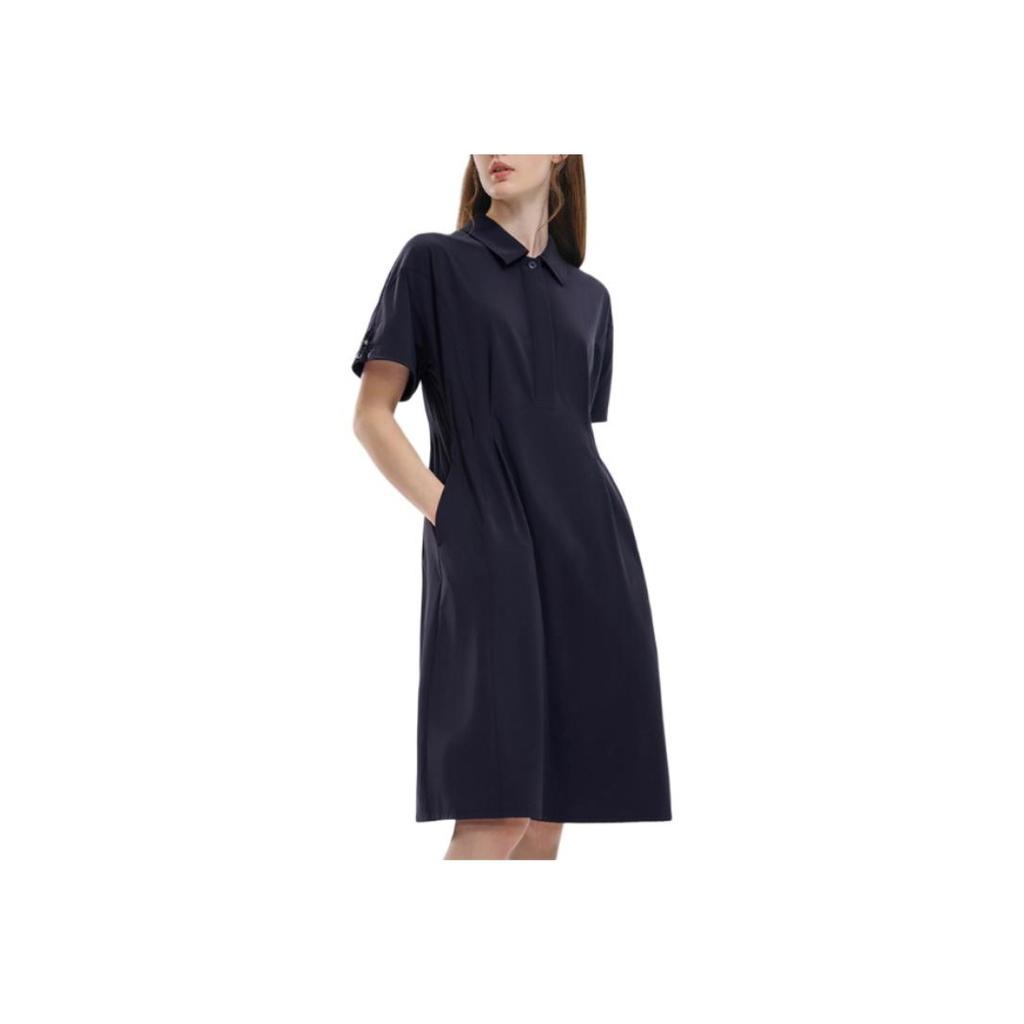 FILA Logo Woven Loose Polo Short Sleeve Dress Women Dresses Legendary-Blue F11W334303FNV
