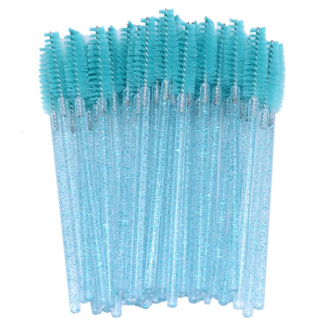 Shiny Crystal Disposable Eyelash Applicator 50pcs/Bag with Nylon Mascara Wands Spoolie Brushes for Lash Extension & Makeup Tools