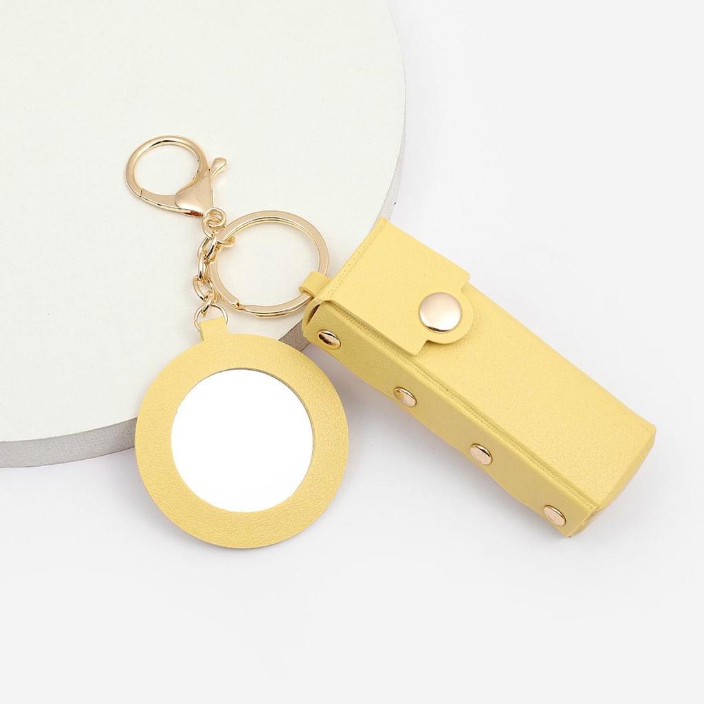 Portable Lipstick Bag with Mini Mirror Keychain - PU Leather Cross-border Car Charm