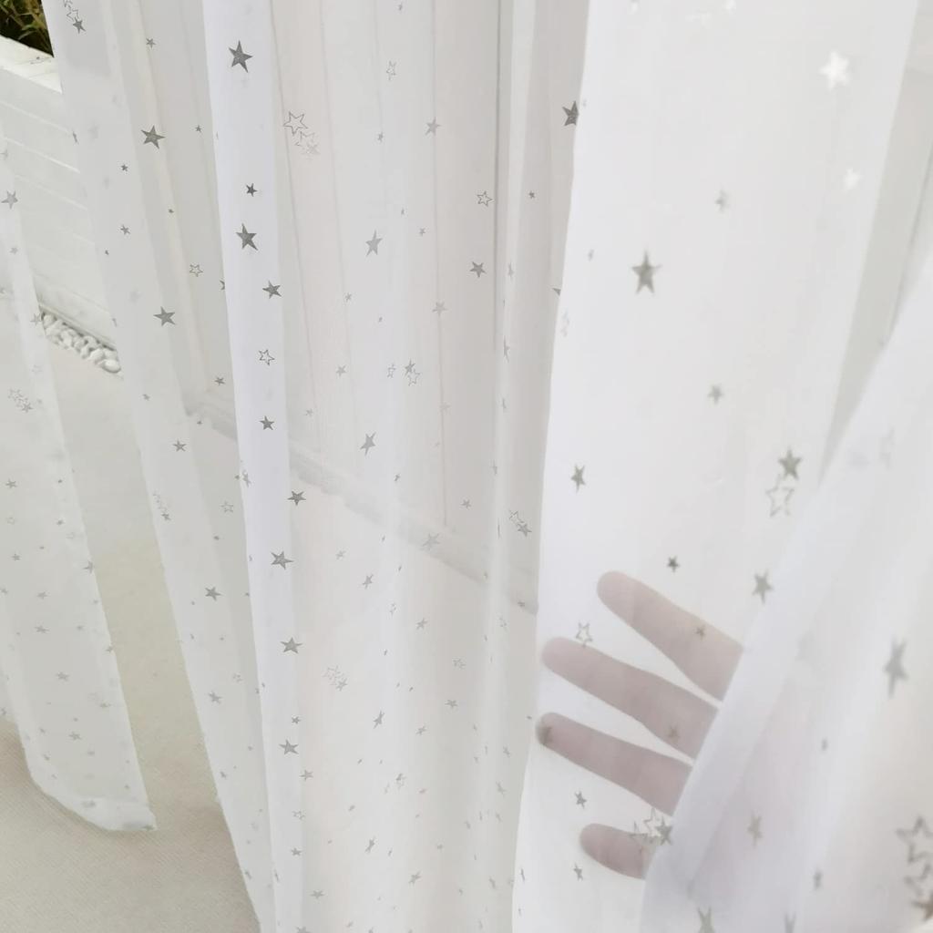 WPKIRA Lace UV Thin Silver Set of 2 100cm X Length 178cm 1 Curtains, Protection, Curtains, Stylish, Natural, Ventilated, Semi-Shading, Window, Room,