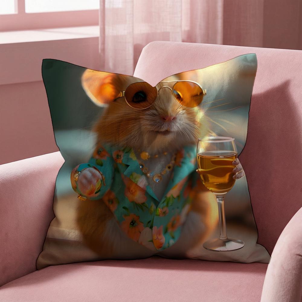 Funny Hamster Cushion Cover Multi-Scene Pillow Cover for Home & Car - Reversible, Soft & Durable for Daily Use