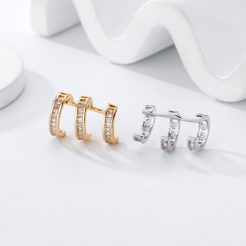 Chao Xiaobai S925 Silver Triple-Layer Zirconia Ear Clip — No Piercing, Korean Cold Style Platinum - Single