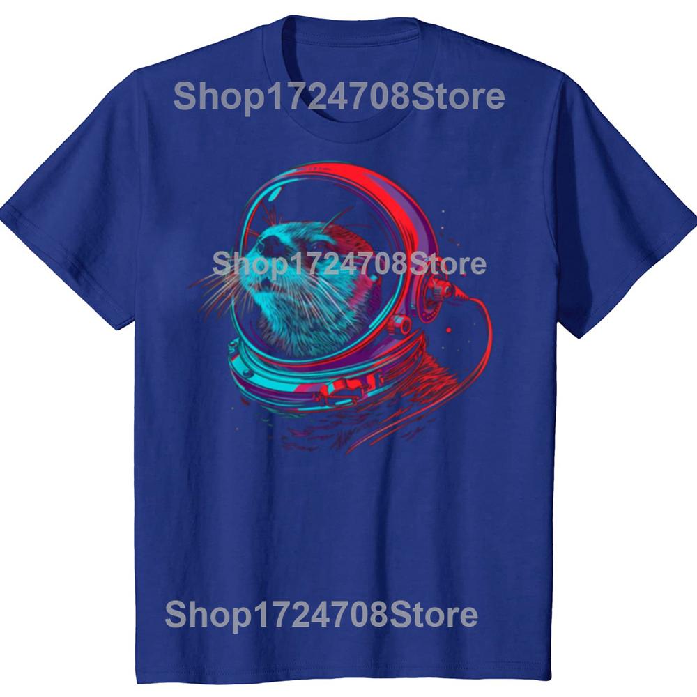 Otter Astronaut Funny Animal Sea Otter Space Graphic Tshirts Men Fashion Casual Tshirt 100 Cotton Loose Oversized T Shirt