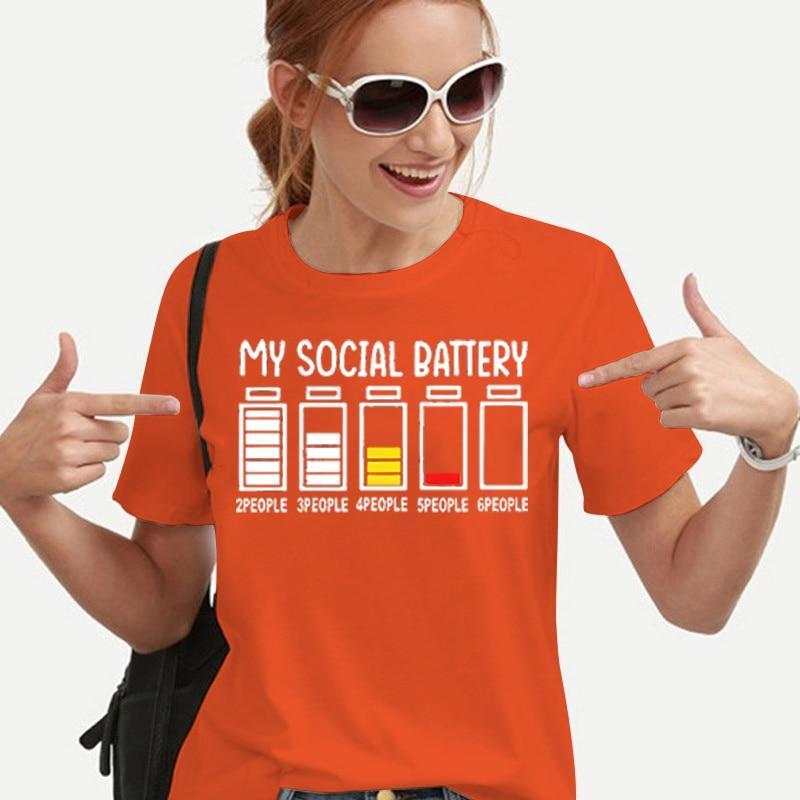 My Social Battery Funny Unisex's T-shirts Grunge Y2K Tops for Girls Korean Fashion Tees Kawaii Electric Battery Graphic T Shirts