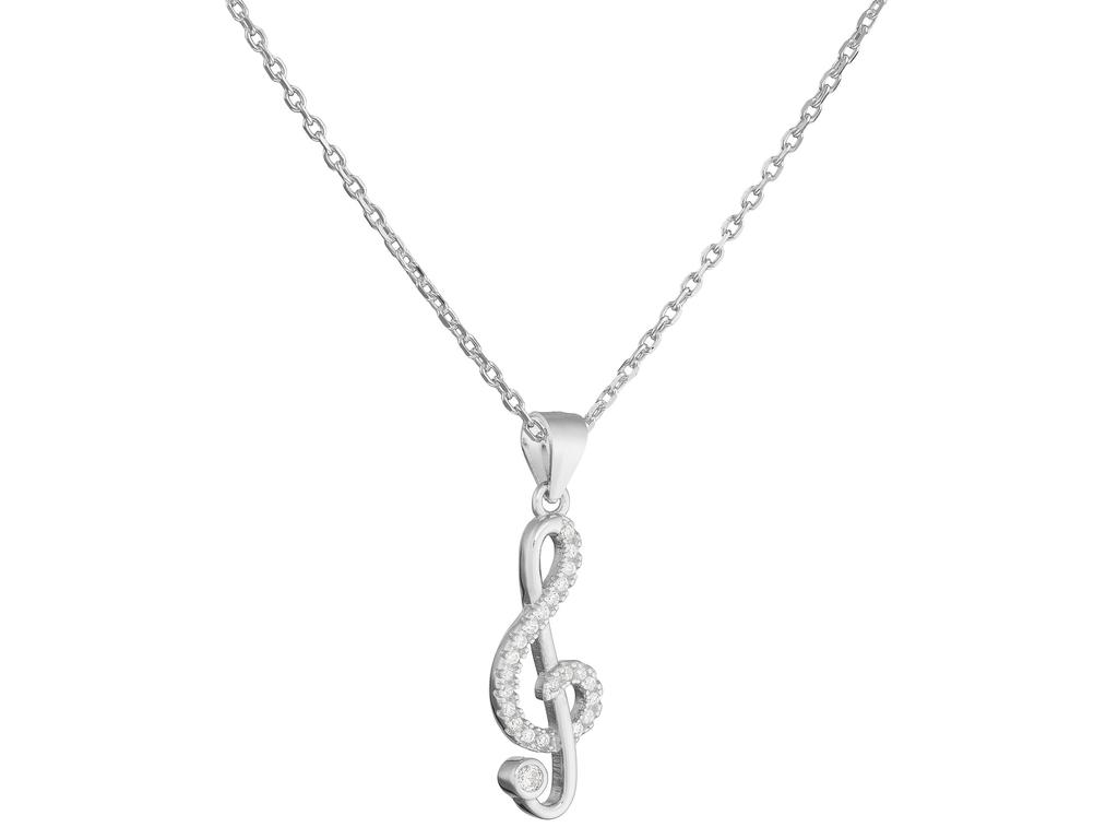 Krótki Srebrny Damski Naszyjnik Klucz Wiolinowy Z Cyrkoniami Choker 40 Cm