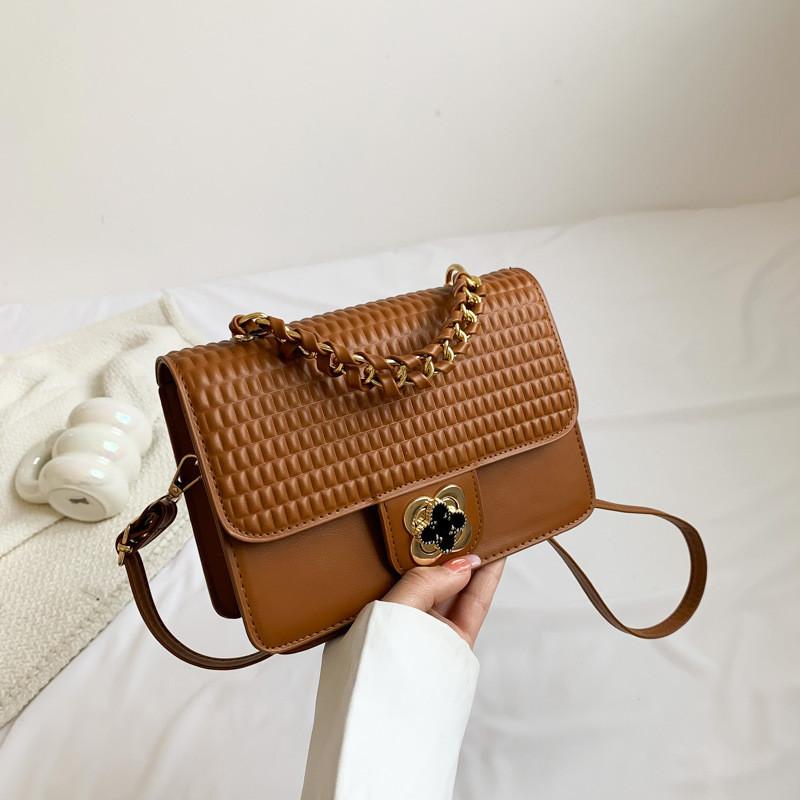 

Trendy Pu Crossbody Bag For Women Fashionable Street Style Lock Closure Small Bag коричневий