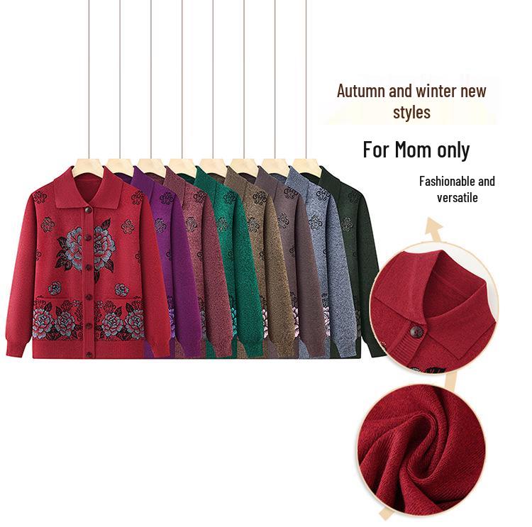 Cardigan lavorato a maglia primaverile-autunnale della nonna per donne di mezza età e anziane