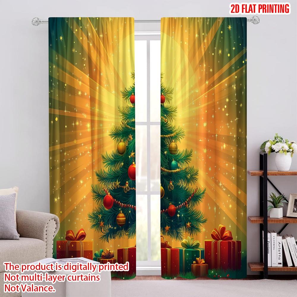 

2pcs,2D plane printing Light Filtering Curtains Christmas Tree Ornaments Gifts_c (3) 100% Polyester (without rod) All Seasons 52.50 × 116.00 cm 2 pcs
