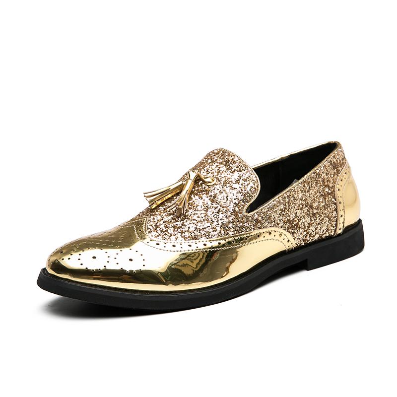 

Модные мужские лоферы с пайетками Трендовые дизайнерские стили Ночные клубы вечеринки мероприятия на открытом воздухе прогулки мужская обувь Большой размер 48 48 золотой