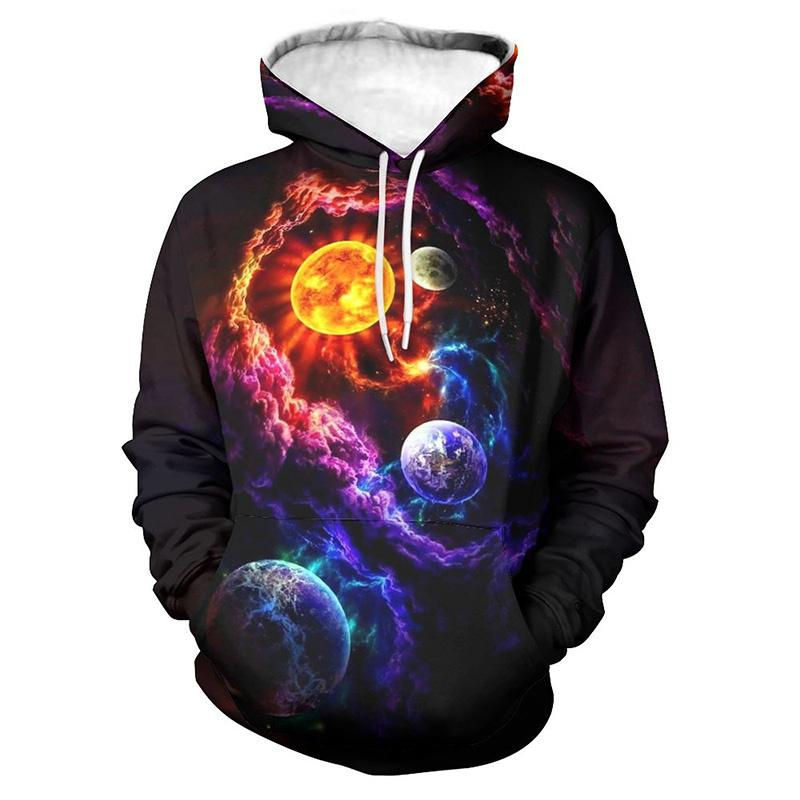 Hanorac imprimat 3D Universe Planet pentru bărbați cu model de cer înstelat Hanorac casual unisex largi Pulover de stradă cu mâneci lungi