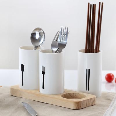 Flatware Organizer with Wood Base Cutlery Utensil Holder Spoons Forks Chopsticks Storage Rack for Kitchen Countertop