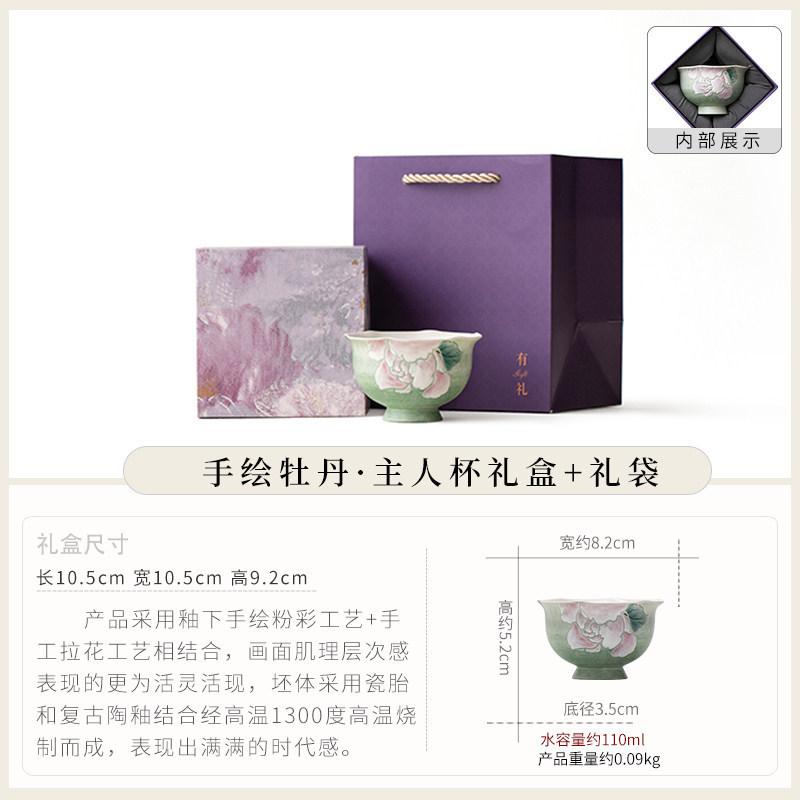 High-end exquisite Kung Fu teacup, large master cup, tea cup, women's special cup, hand-painted pastel peony tea bowl