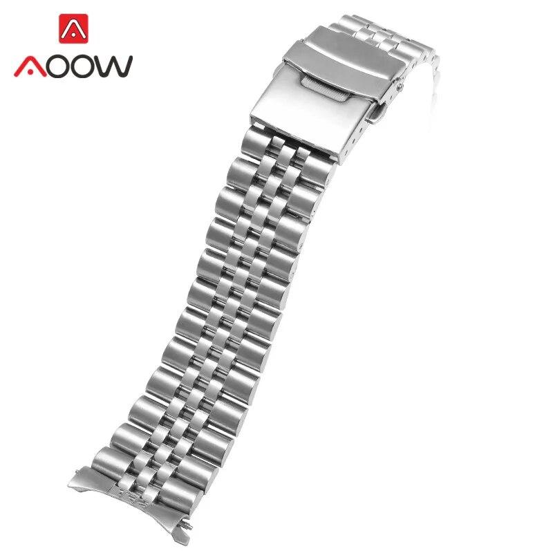 

20 мм 22 мм однотонный ремешок из нержавеющей стали с изогнутым концом, складная пряжка, мужской металлический сменный ремешок, браслет, аксессуары для часов для Seiko 22mm