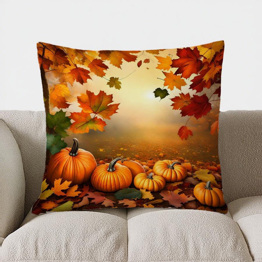 Home Decor Autumn Leaves & Pumpkins Decorative Pillow Cover Pattern Cushion Cover Suitable For Sofa Bedroom Car Pillow Cover