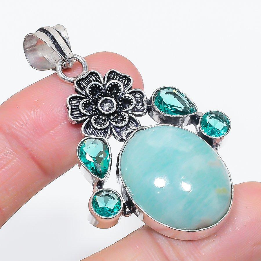 

Натуральный амазонит, драгоценный камень топаз, ювелирная подвеска из стерлингового серебра 925 пробы, 2,17 q2Q12