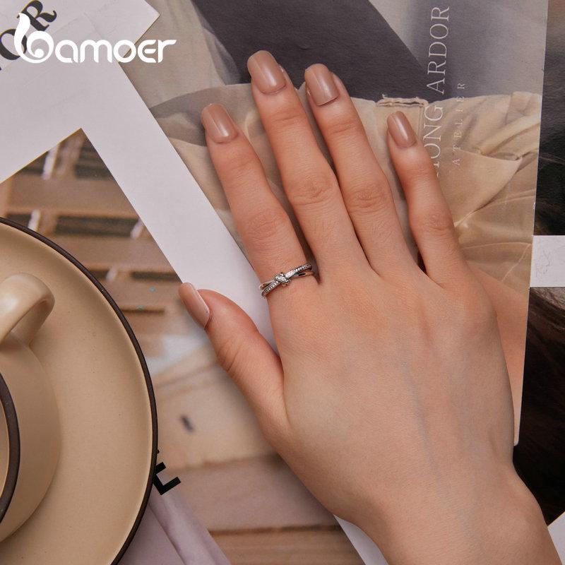 Bamoer 925 Sterling Silver Double Layer Knot Finger Ring Stackable Rings for Women Original Design Fine Jewelry