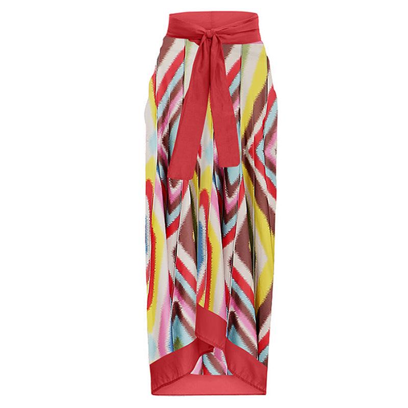 

Женская праздничная миди-юбка: Платье-монокини с абстрактным принтом и завязками для пляжа One Size разноцветный