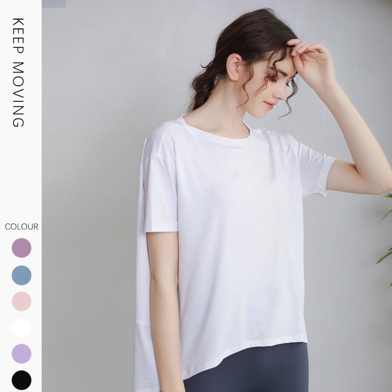 Spring and summer new yoga clothes nude sports short sleeves breathable loose T-shirt top fitness clothes women tight and comfortable