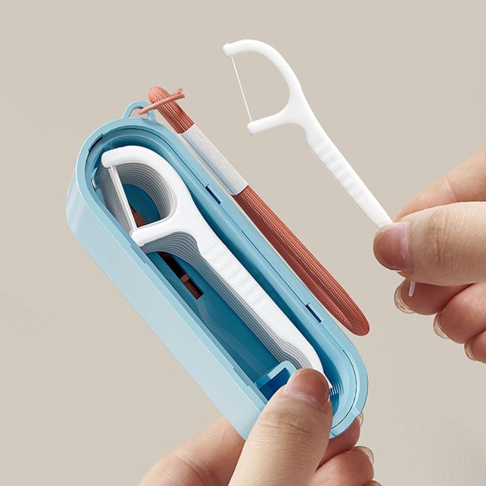 Oral Care Automatic Ejectable Floss Dispenser with 10Pcs Floss Disposable Flossing Sticks Floss Stick Organizer Convenient
