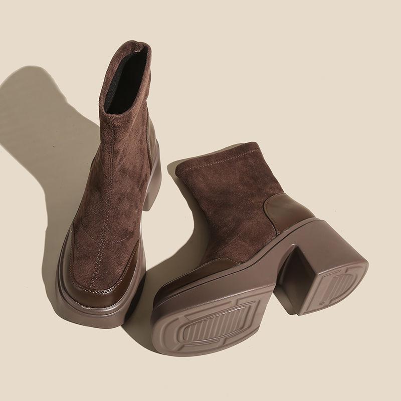 

Women s Thick-Soled Martin Boots 2025: New Autumn/Winter Plus Velvet, British Style, Height-Increasing Elastic Sock Boots for Adults 37