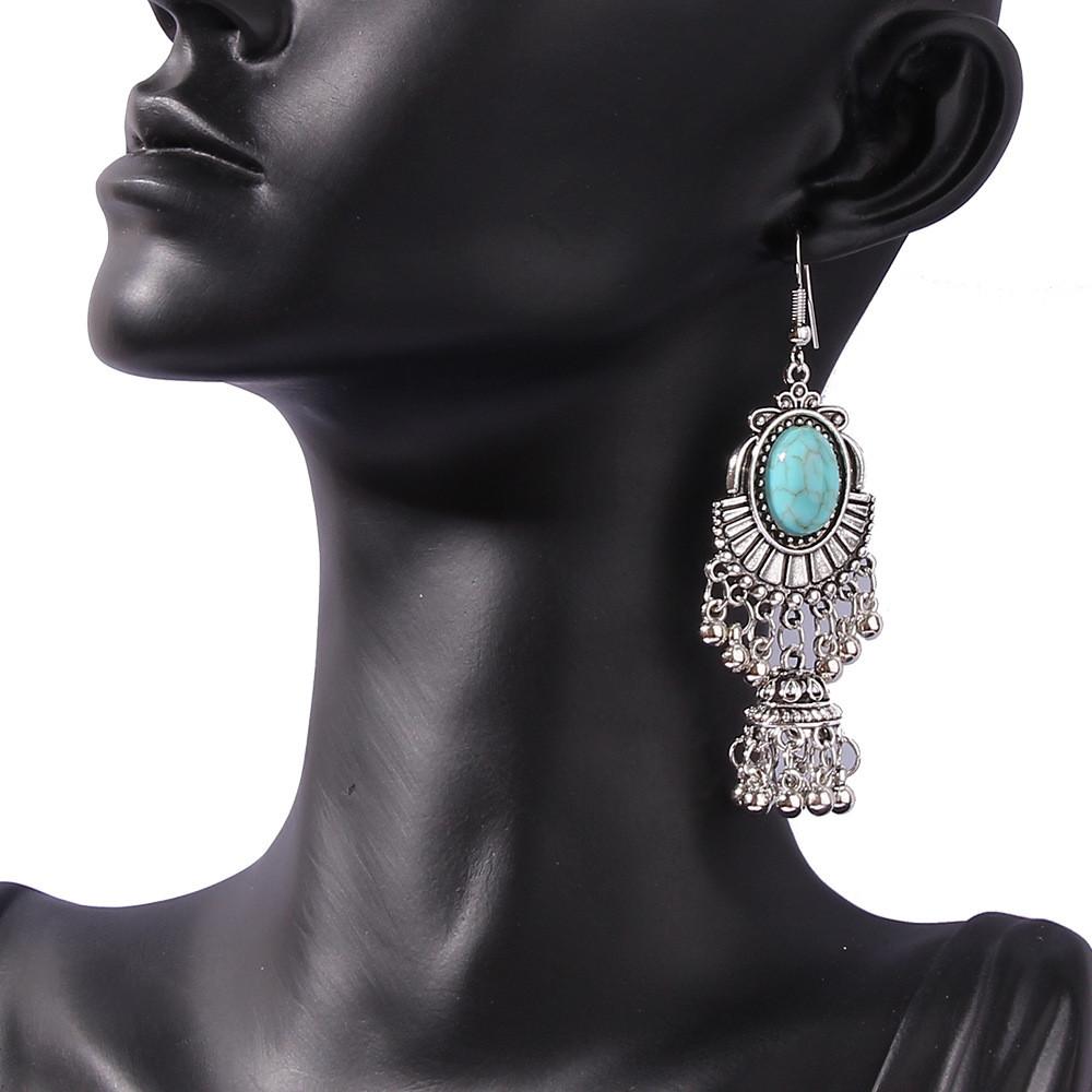 Alloy Style Ethnic Dangle Earrings Featuring Peacock Blue Finish Ladies For