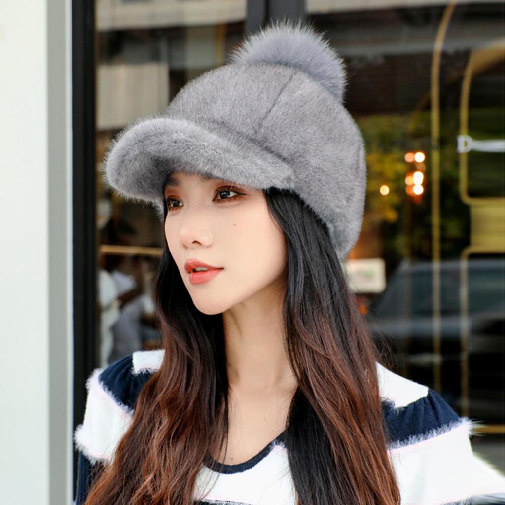 Imitation mink environmentally friendly duck tongue hat with adjustable female winter fur ball hat