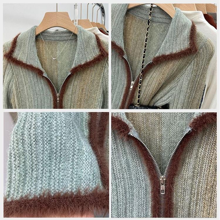 Retro Autumn Sweater Women Unique Vintage Knit Cardigan Chic Collar