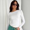 Women Slim Fit Long Sleeve Crop Top Casual Solid Color Basic Tee Streetwear Pullover Shirts for Spring Autumn Fashion