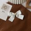 Off-White Cotton Pearl Bow Brooch: Cute Japanese Korean Style Ribbon Lapel Pin Corsage.