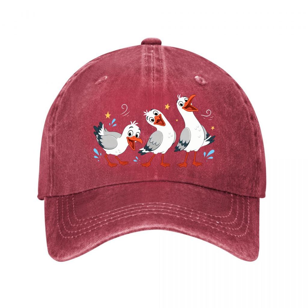 Playful Cartoon Seabird Trio Parade New Vintage Washed Cotton Baseball Cap Sun Hats