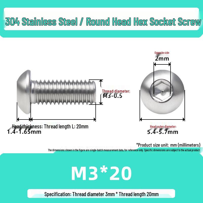 304 Stainless Steel Mushroom Head Hexagon Screw M2-M6