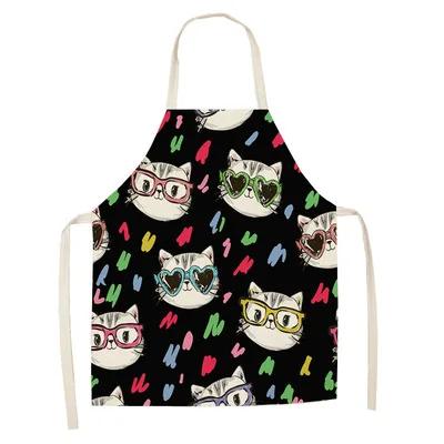1Pcs Apron Cotton Linen Cooking Cute Cat Printed Home Sleeveless Aprons Men Women Baking Accessories Household Kitchen Supplies