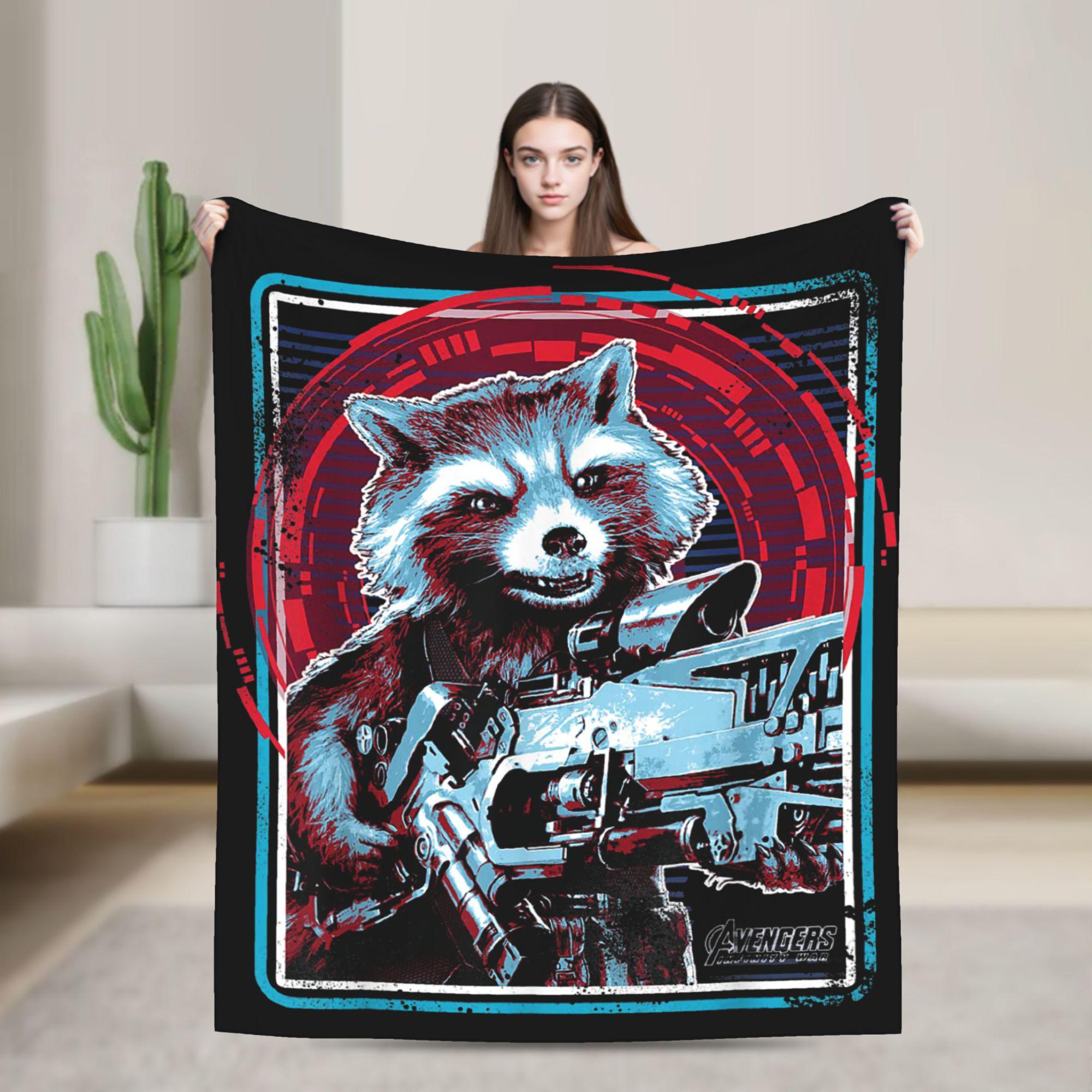 Стражи Галактики Грут Фланелевый Плед Ракета Енот для Кровати Вязаный Плед Уличный Тонкий Портативный Квилт 80x60in