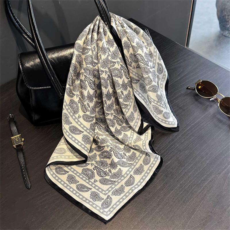 New 100% Real Silk Satin Women Scarf  Flower Printed Foulard Femme Square Head Scarfs Bandana Shawl For Lady Hijab
