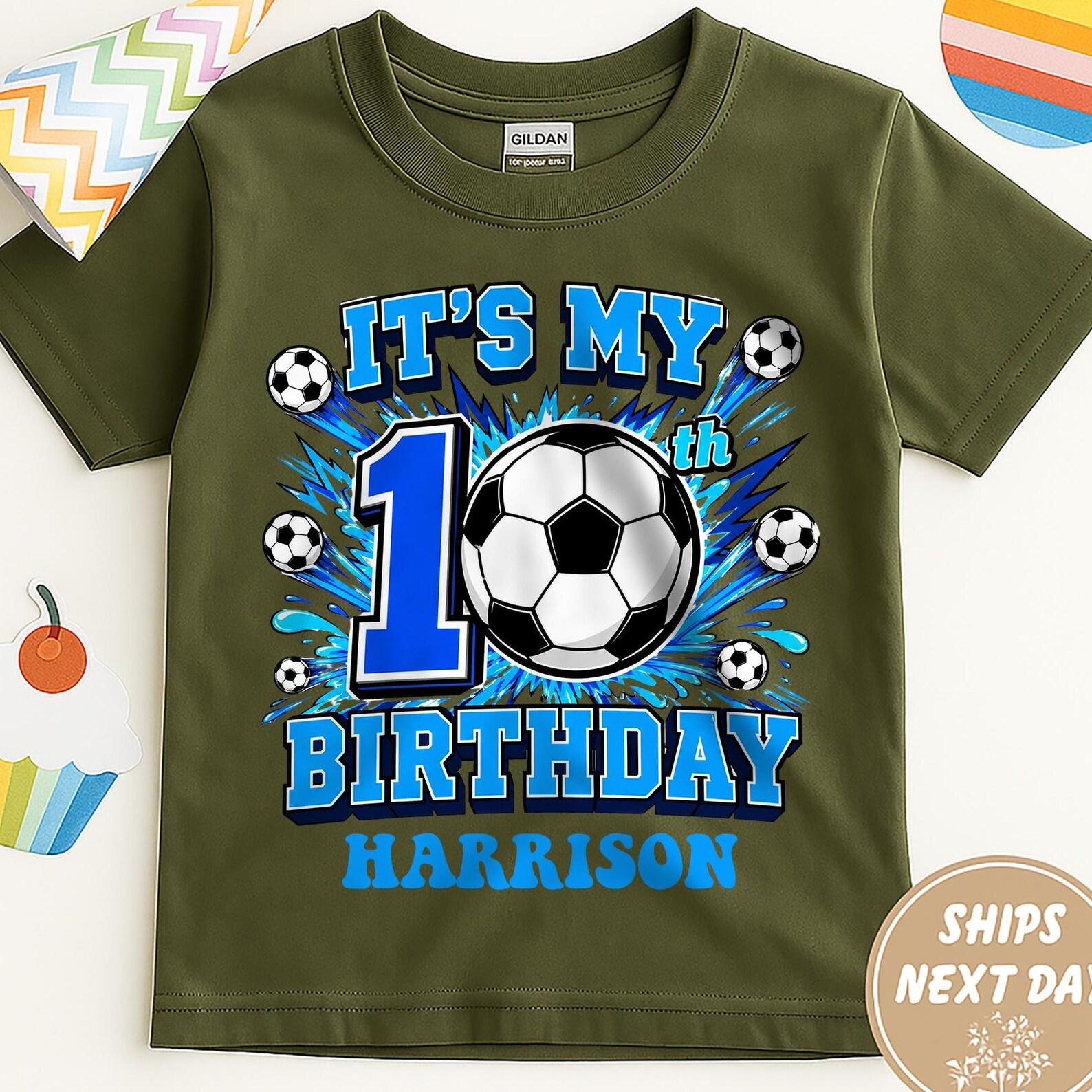 It s My 10th Birthday Soccer Shirt, Personalized 10th Birthday Boy Tee, Soccer Birthday Outfit, Soccer Party Shirt, Double Digit Bday Tee 100