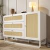 Schubladenschrank mit Rattan- & Goldgriffen, Landhausstil Weiß mit 3 Schubladen & 1 Tür, Höhenverstellbare Einlegeböden & Kippsicherung, 120x85x40 cm