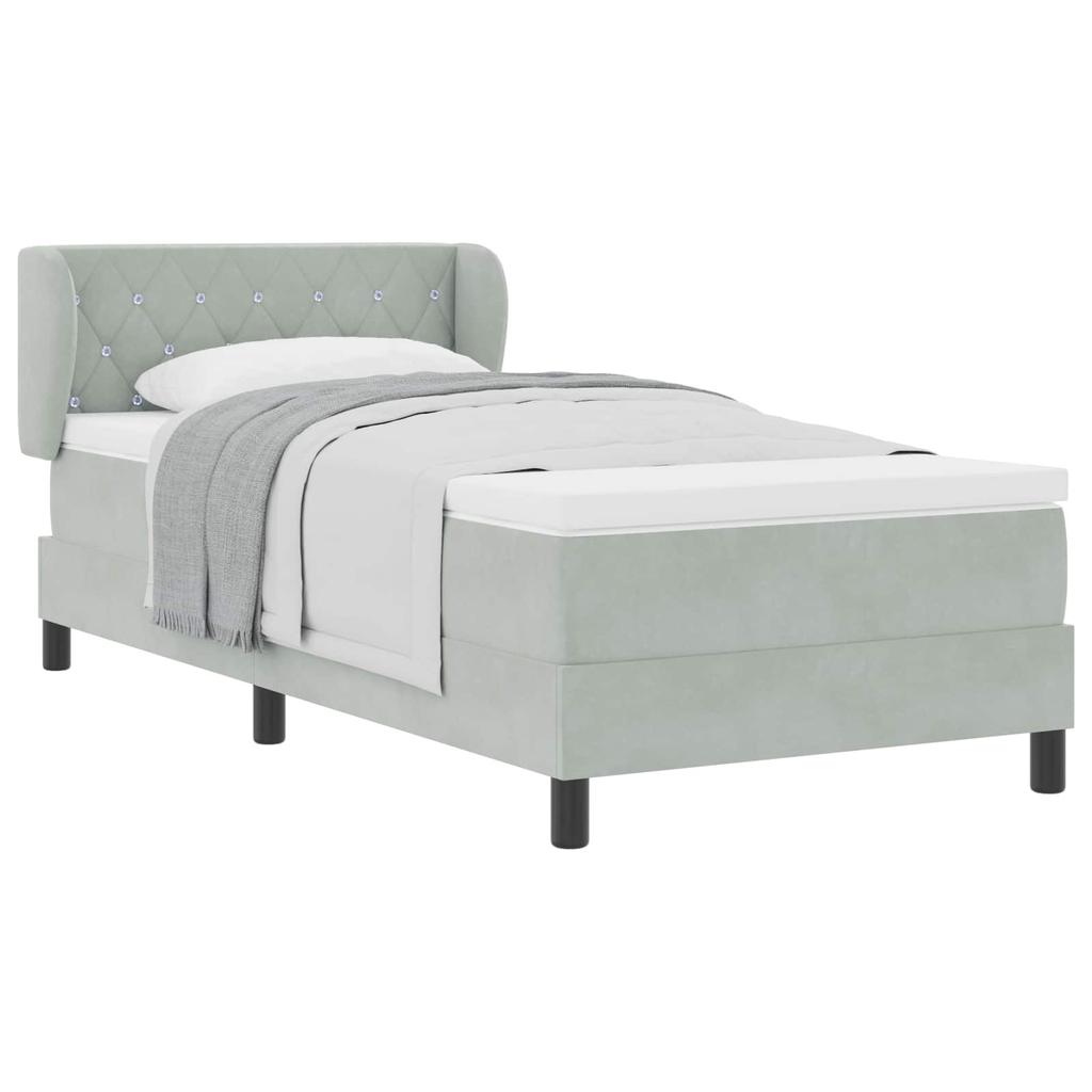 Box Spring Bed with Headboard Light Grey 90 x 200 cm Velvet