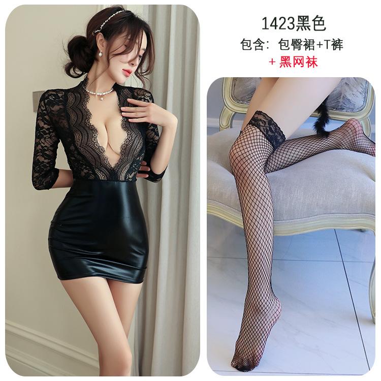 Sexy lingerie lace secretary nightclub leather skirt emo pajamas women's seduction pure desire
