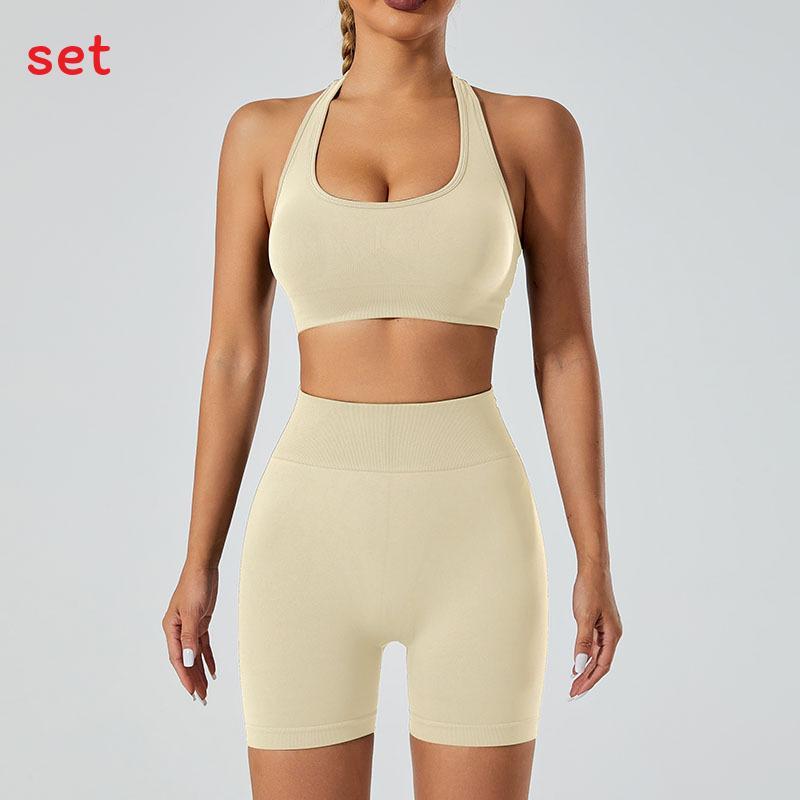 Yoga Outfit Women Seamless High Elastic Shorts Sports Bra Set With Moisture Wicking For Fitness And Running
