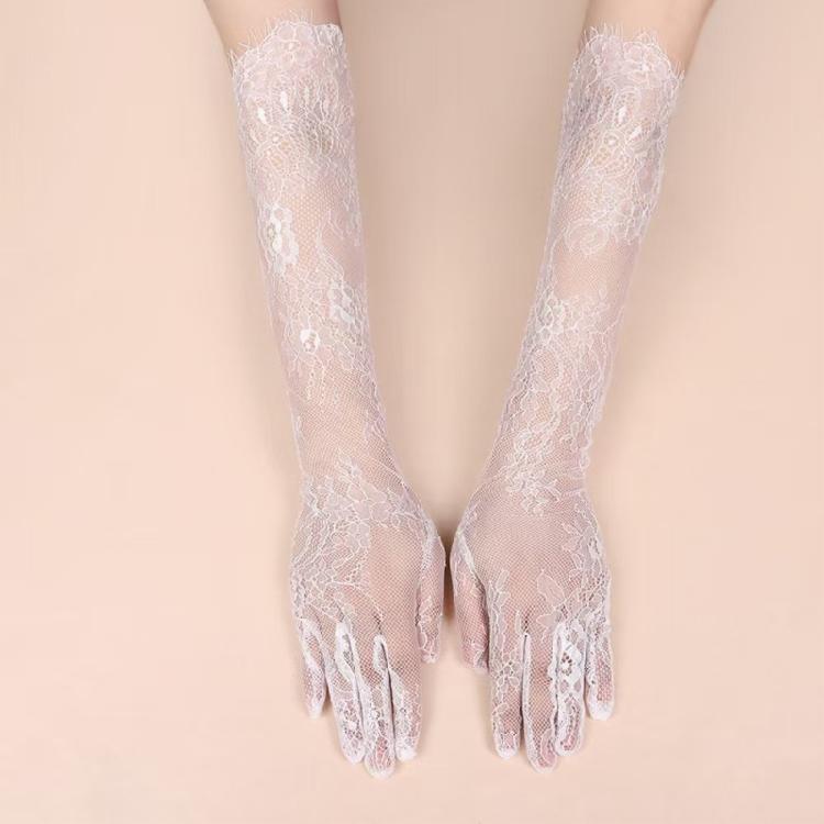 2pcs Sheer Lace Arm Length Gloves Wedding Women Fancy Short Tulle Mittens for Various Special Occasion