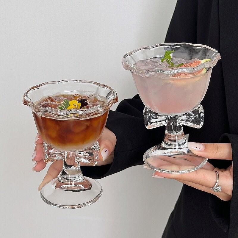 Modern Cartoon Bow Glass Water Cup with Stripes Perfect for Drink Lovers