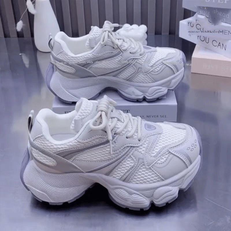 Spring and Summer New Dad Shoes Women's Fashion Versatile Mesh Breathable Thick Sole Heightening Purple Casual Sports Shoes