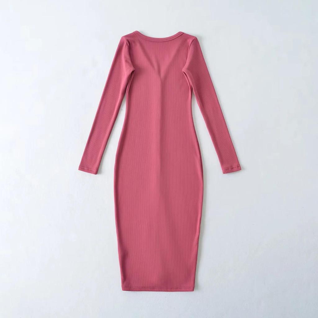 Elegant V-Neck Long Sleeve Dress - Sexy Hip-Hugging Mid-Length Skirt for Women, Perfect for Spring and Autumn.