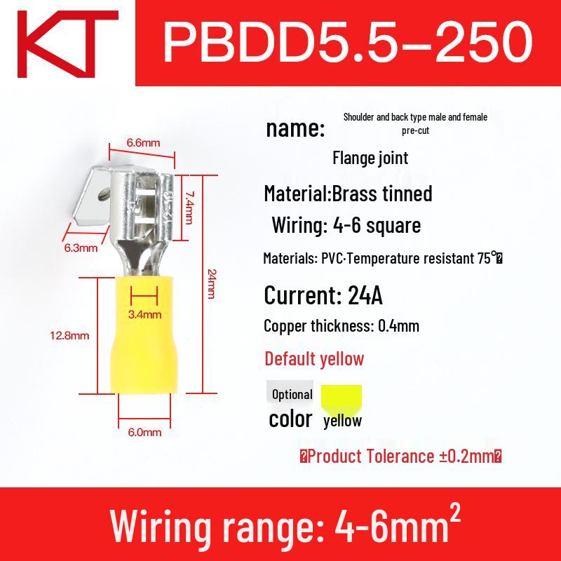 KT KST PBDD1.25/2/5.5-250 Shoulder-Back Pre-Insulated Male/Female Cold Crimp Terminal Connector
