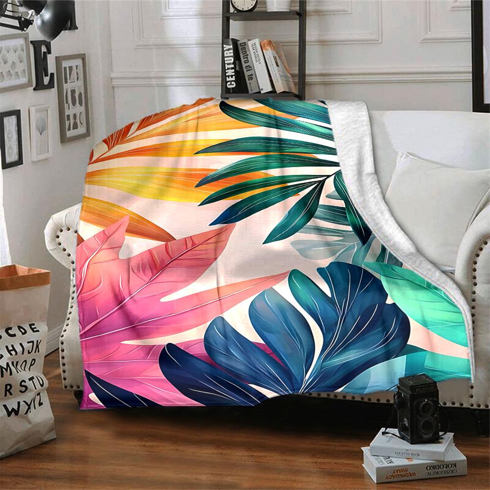 1pc Tropical Leaves Blanket Warm, Cozy, And Soft, Suitable for Sofas, Beds, Cars, And Office Use.Perfect for Camping And Travel, Making It a Great Gif