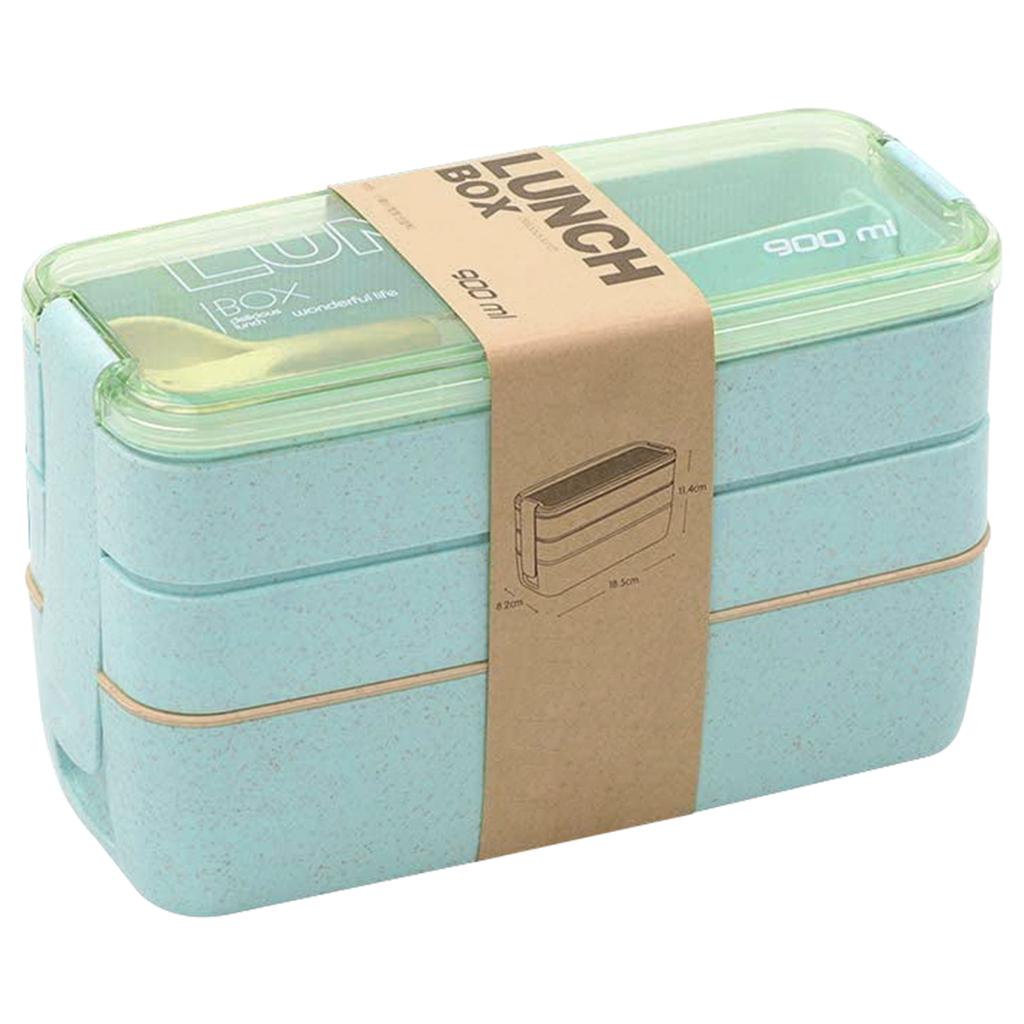 3-In-1 Compartment Wheat Straw Bento Box Reusable Tableware Lunch Containers Meal and Snack Food Containers Portable Lunch Box