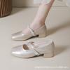French Thick Heel Rhinestone Mary Jane Shoes Women's 2025 Summer and Autumn New Square Head Shallow Mouth Single Shoes Small Leather Shoes Evening 